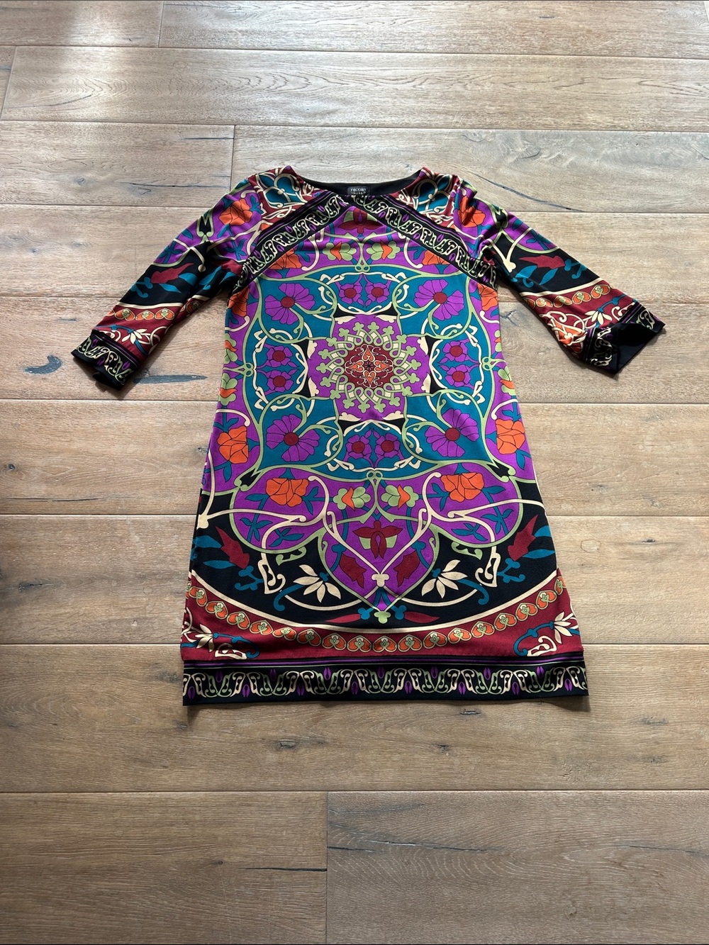 Nicole Miller Purple Multi-Color Long Sleeve Shift Dress